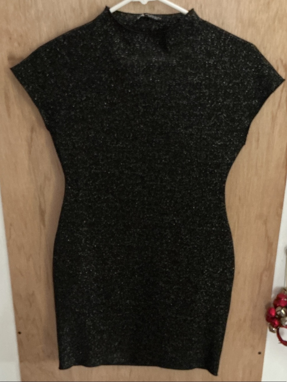 Topshop Black Shimmer Short-Sleeve Knit Dress